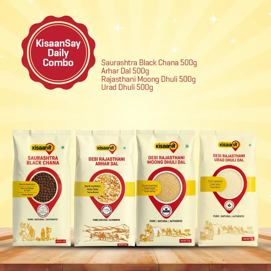 KisaanSay Daily Combo ( Saurashtra Black Chana 500g + Arhar Dal 500g +Rajasthani Moong Dhuli 500g + Urad Dhuli 500g )
