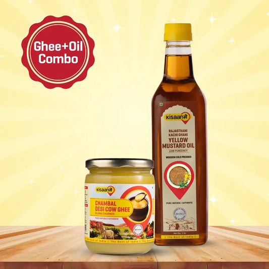 Chambal A2 Desi Cow Ghee 1 Litre + Rajasthani Kachi Ghani Mustard Oil (Yellow) 1 Litre