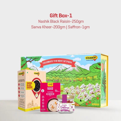 KisaanSay Gift Box-1 Black Raisins 250g  Sanwa Kheer 200g  Saffron 1g