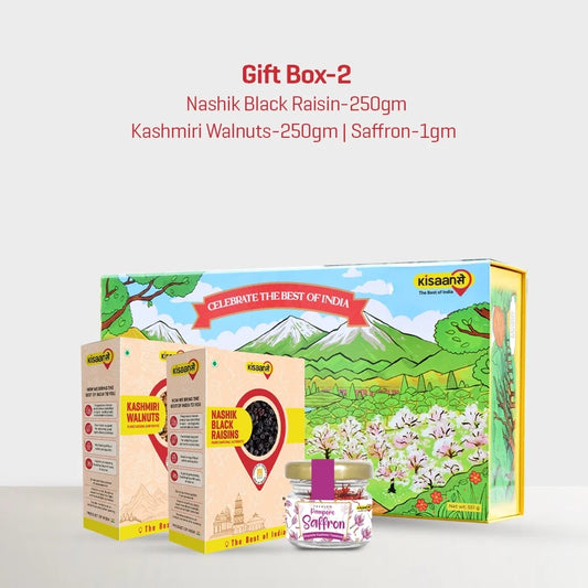 KisaanSay Gift Box 2 Black Raisins 250g  Walnuts 250g  Saffron 1g