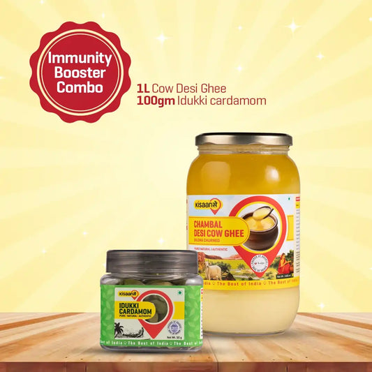 Chambal A2 Desi Cow Ghee 1 Litre +  Idukki Cardamom 100g